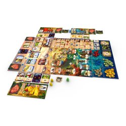 Tablero y Componentes del  Juego de Mesa Las Ruinas Perdidas de Arnak, un juego de estrategia de Devir Chile