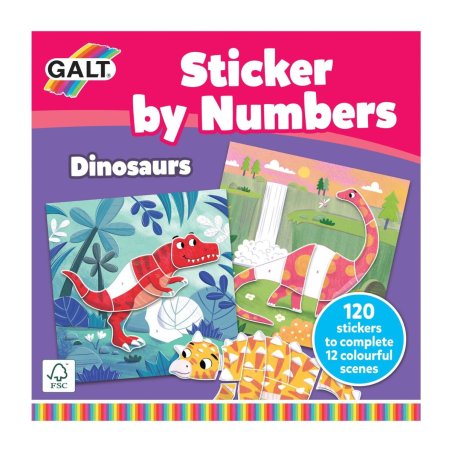 Stickers By Numbers Dinosaurs de Galt, manualidades para niños desde los 4 años